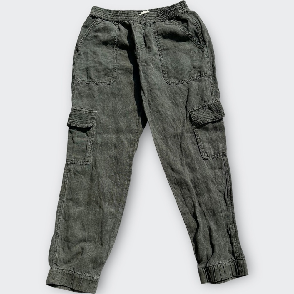 Cynthia Rowley Olive Green Linen Lyocell Blend Elastic Waist Cargo Joggers XS